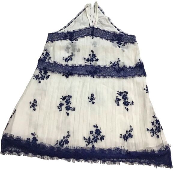 Devlin White/Blue Sheer Halter Mini Dress Size M - Picture 4 of 9